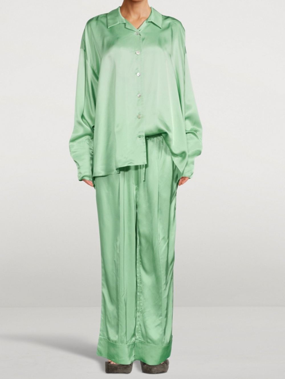 SLEEPER Satin Pajama Set With Pants Mint Green One Size